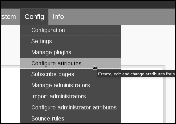 config configure attributes main menu phpList