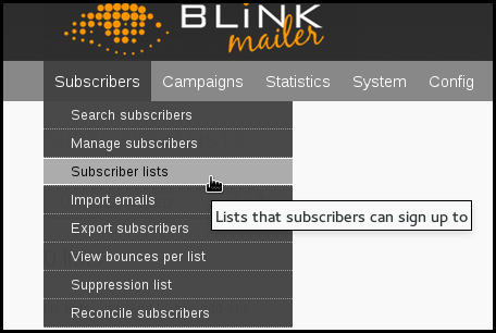 phpList how to create a list main menu