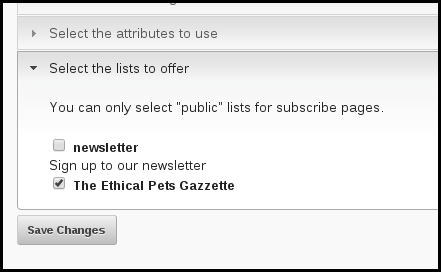 which lists to offer on subscribe page
