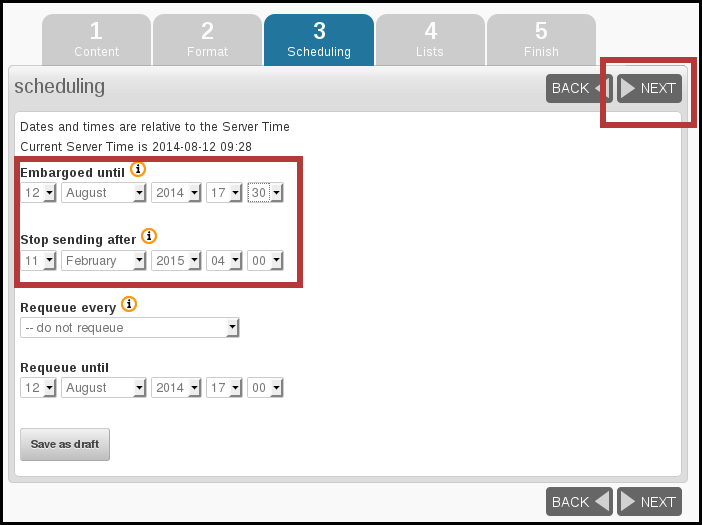 sheduling in phpList