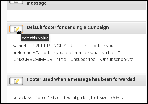 edit default footer phpList