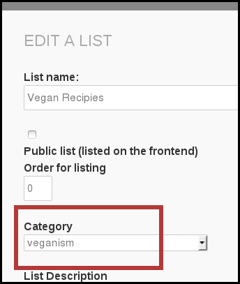 using lists categories phpList