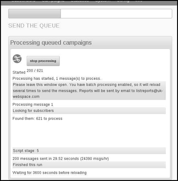 phpList processing queue