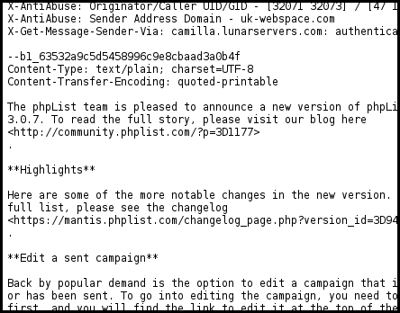 view source shows plain text version embedded in body of email