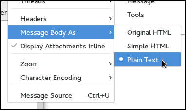view message body as plain text thunderbird